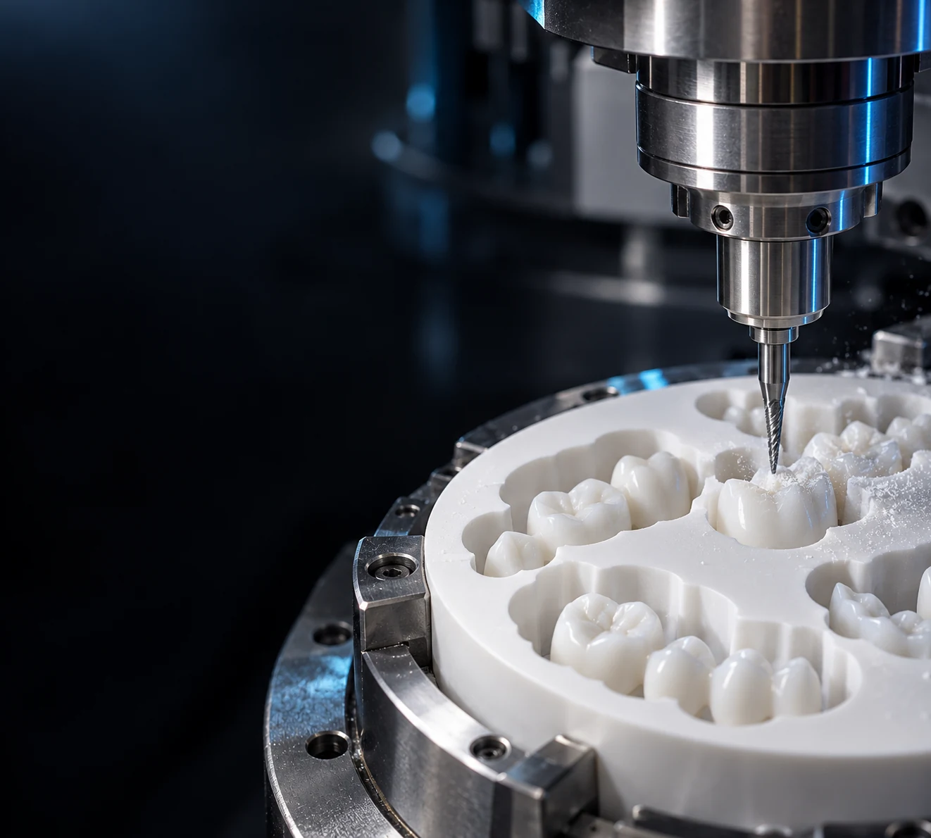 Freză CAD/CAM prelucrând un disc de zirconiu